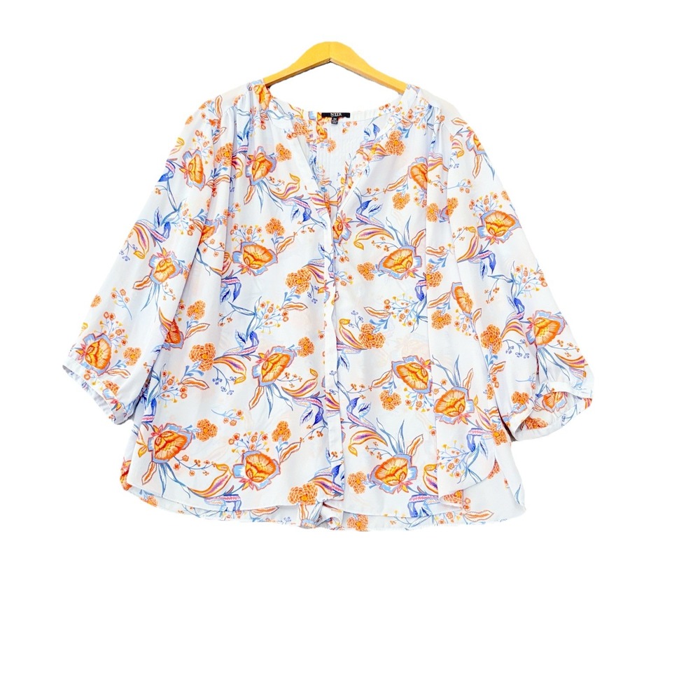 NYDJ Womens Art To Wear Floral Button Up Top Size 2X Flowy Office Career Resort